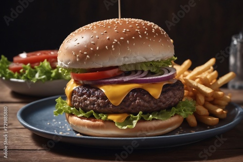 Mouthwatering hamburger, with its grilled meat and fresh toppings, satisfies cravings.