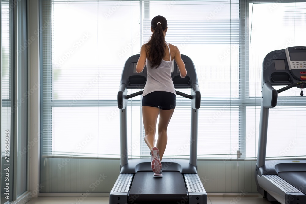 woman on treadmill in running motion