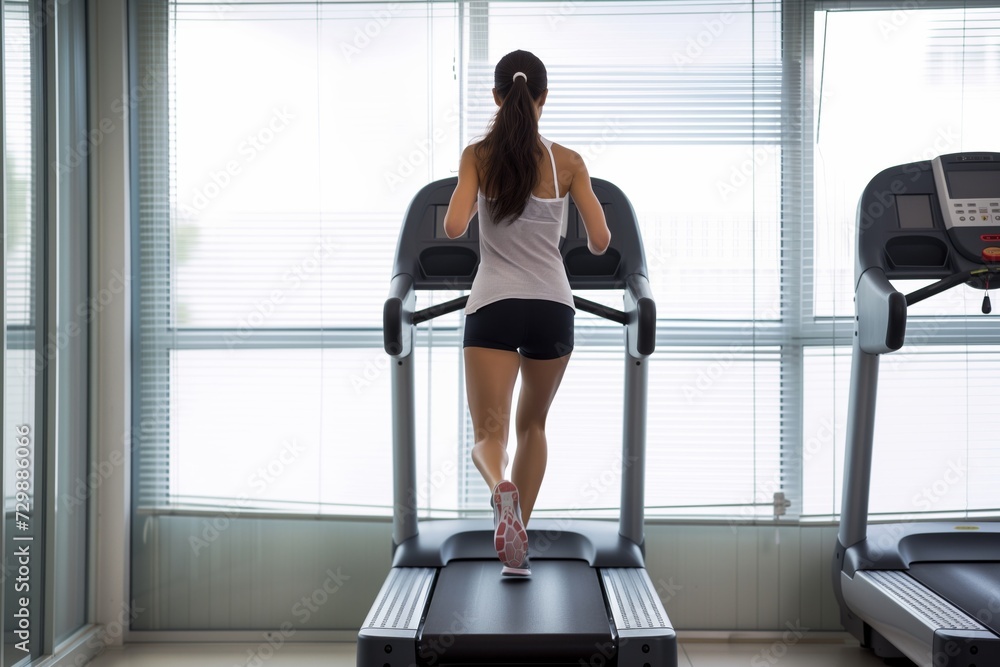 woman on treadmill in running motion woman on treadmill in running motion