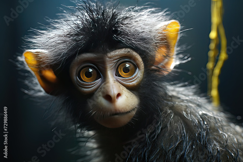 the monkey with big eyes, hyperrealistic wildlife portraits,