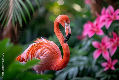 Pink Flower Power A Vibrant Flock of Flamingos Generative AI