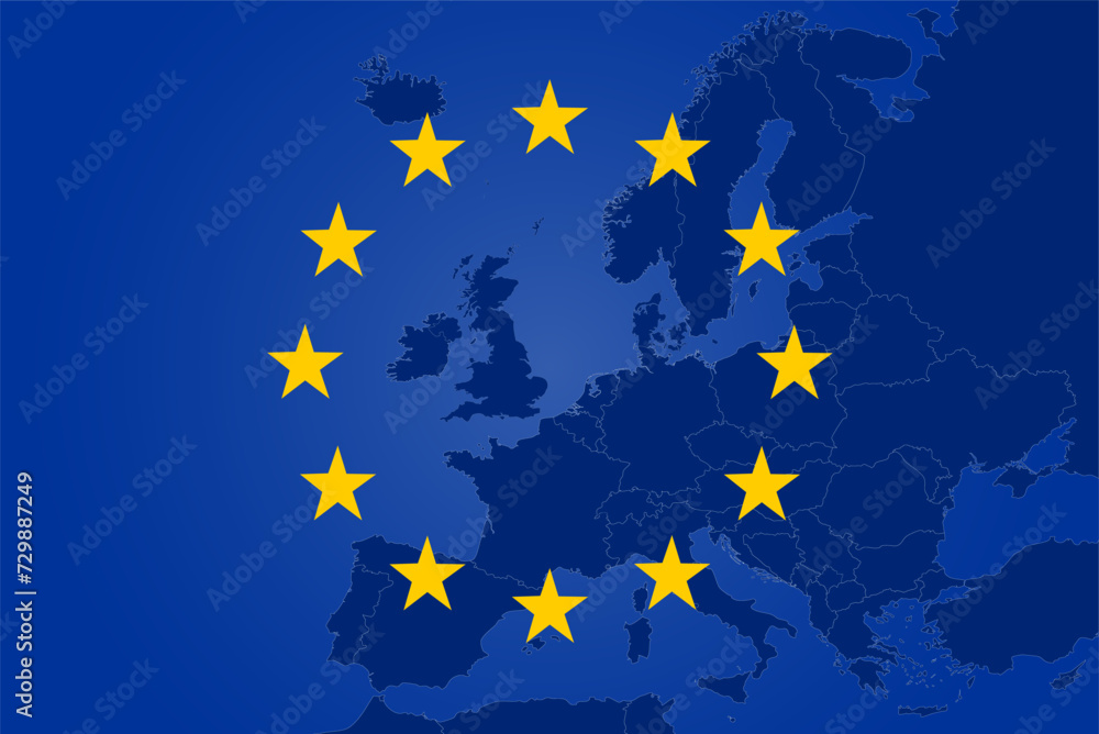 Europe map and European Union flag. Friendship and cooperation concept. Europe map and European Union flag. Friendship and cooperation concept.