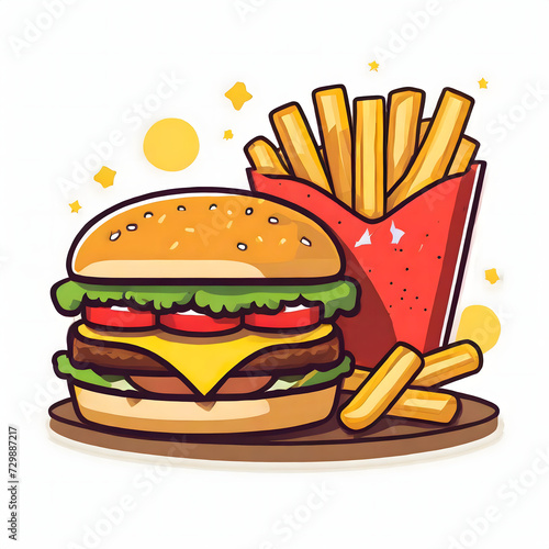 Illustration vector graphic of hamburger and french fries vector icon illustration