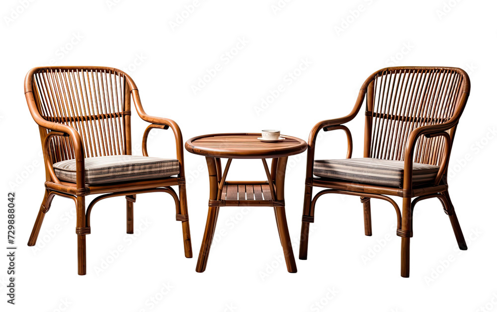 Bamboo dining set of two chairs and one table with cup of tea on it on a White or Clear Surface PNG Transparent Background Bamboo dining set of two chairs and one table with cup of tea on it on a White or Clear Surface PNG Transparent Background