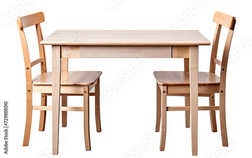 Wooden table with sitting chairs on a White or Clear Surface PNG Transparent Background.