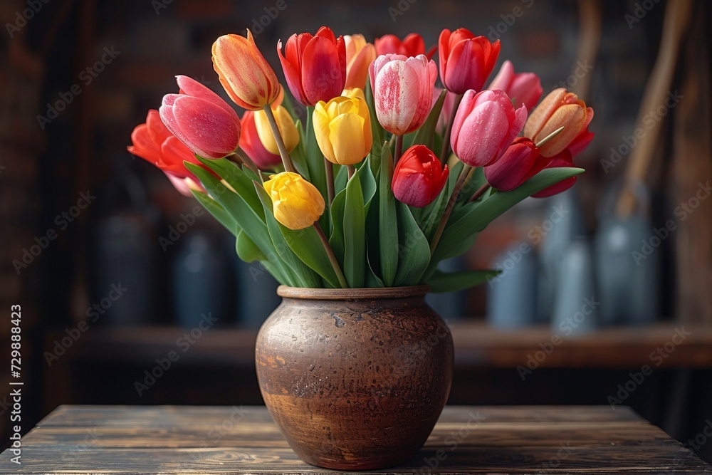 Blooming Beauty A Vase of Colorful Tulips Generative AI Blooming Beauty A Vase of Colorful Tulips Generative AI