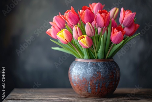 Blooming Buds in a Basket A Pink and Orange Flower Arrangement for a Springy Vibe Generative AI © riya
