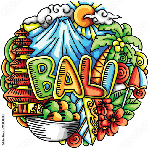 Travel Season Tropical Bali Indonesia Boat Holiday Colorful Branding Gift Art Doodle photo