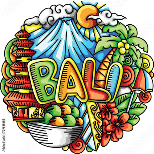 Travel Season Tropical Bali Indonesia Boat Holiday Colorful Branding Gift Art Doodle