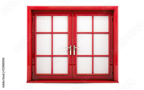 Red and white Door Window Frame on a White or Clear Surface PNG Transparent Background.