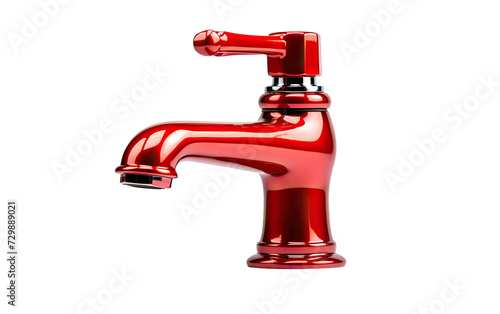 Red Faucet Basin Tap on a White or Clear Surface PNG Transparent Background.