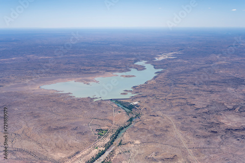 Hardap Dam and reservoir with Fish river, north of Mariental town in desert, Namibia