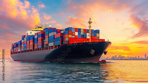 wallpaper of a large cargo ship with containers in the port 