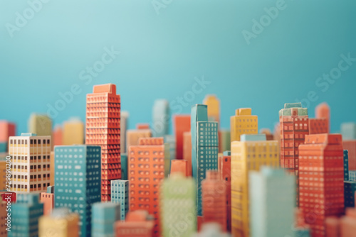 Origami city tall buildings on a plain colored background
