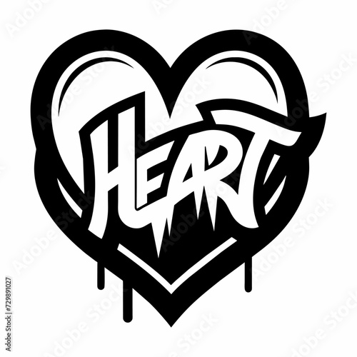 The word HEART in street art graffiti lettering vector image style on a white background.