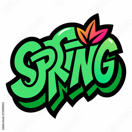 The word SPRING in street art graffiti lettering vector image style on a white background.