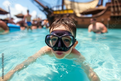 kid in goggles and snorkel exploring ships pool © primopiano