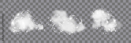 Bath foam isolated on transparent background. Shampoo bubbles texture.Sparkling shampoo and bath lather vector illustration.