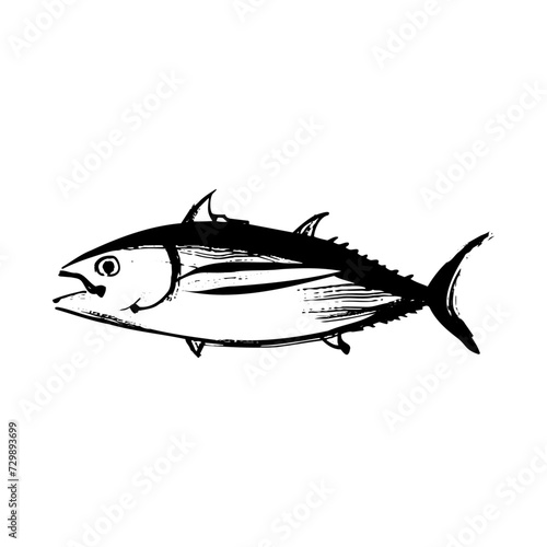ビンナガマグロの和風ベクターイラスト（白黒）。