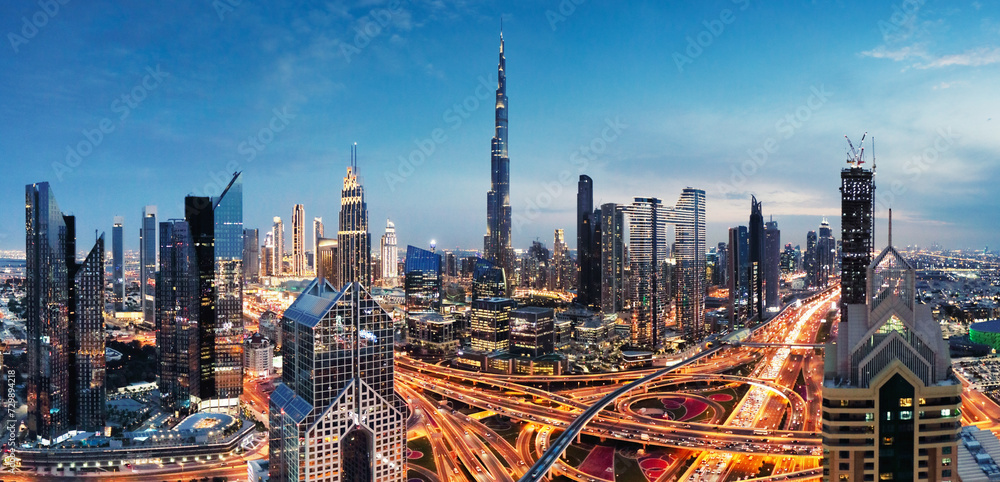 Fototapeta premium Amazing night Dubai downtown skyline, UAE
