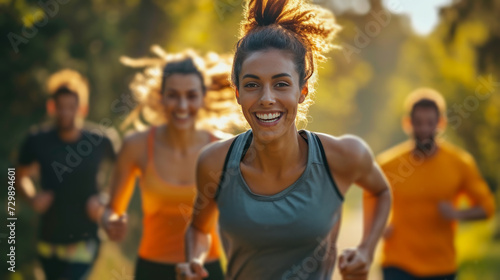 A lively shot of active people outdoors, promoting sports goods