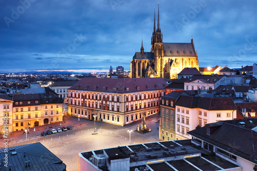 Brno - Amazing view of the old tow and Cathedral of St. Peter and Paul, Czech Republic at night