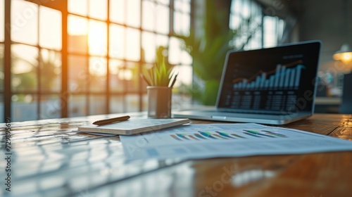 A laptop and financial reports, showcasing digital innovation in finance.