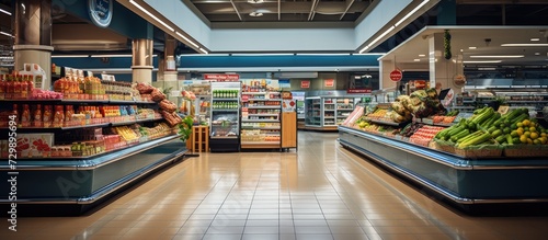supermarket portrait and modern store background shelves