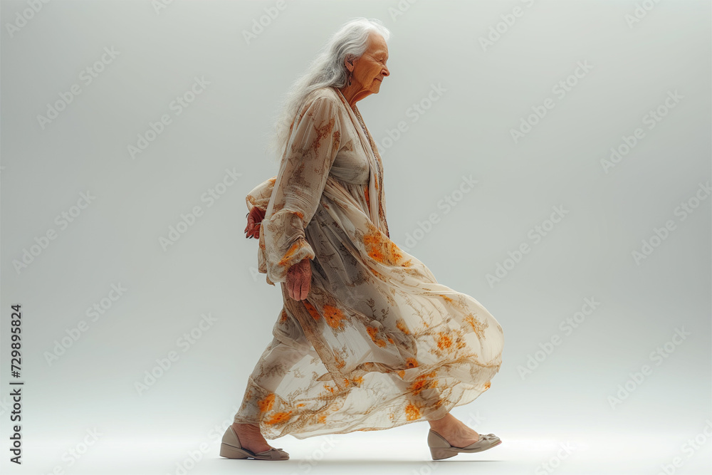 Fototapeta premium An elegant mature woman gracefully walks into the captivating scene.