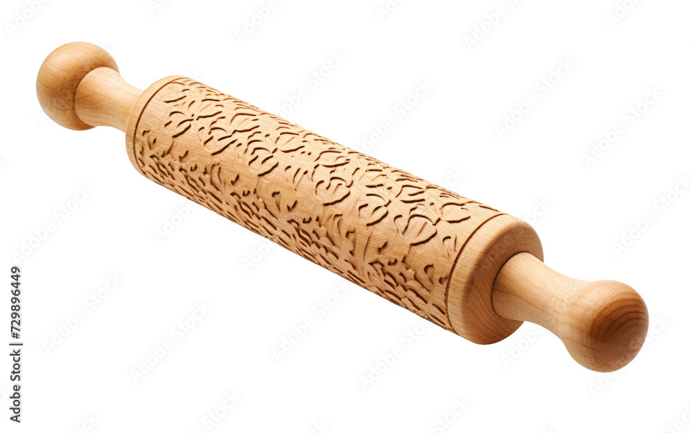 traditional wooden rolling pin on a White or Clear Surface PNG Transparent Background.