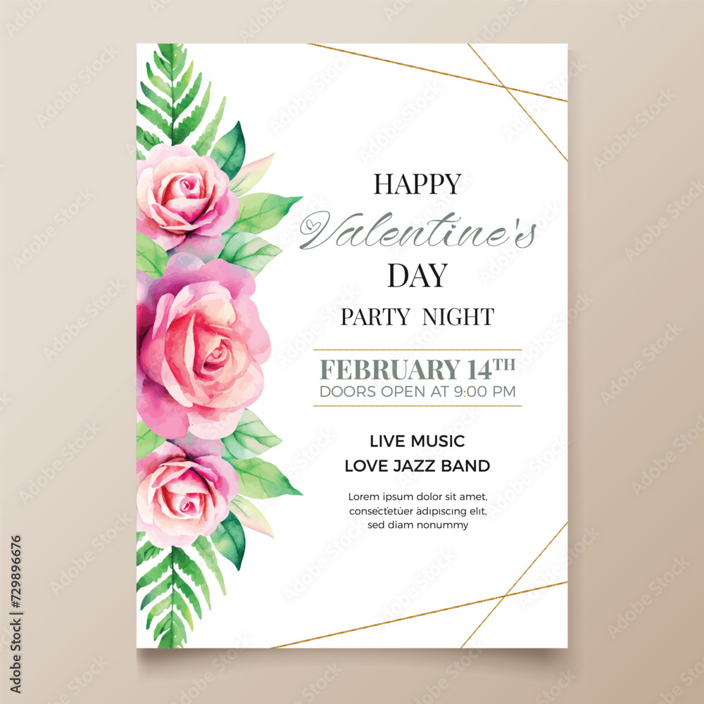 Vector illustration Watercolor Happy Valentine's day party celebration poster template