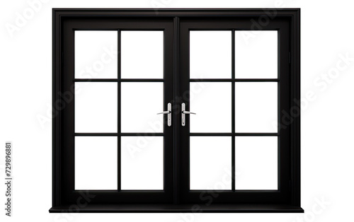 Black Door Window Frame on a White or Clear Surface PNG Transparent Background.