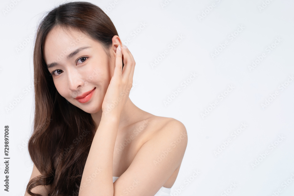 Asian woman with natural makeup. Surgery and Cosmetology concept with white background. Asian woman with natural makeup. Surgery and Cosmetology concept with white background.