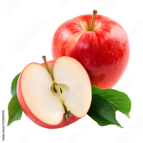 Crisp red apple with droplets and a half-slice, isolated on a black background, depicting freshness and natural taste. 