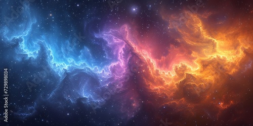 Purple and Orange Nebulae in the Night Sky Generative AI