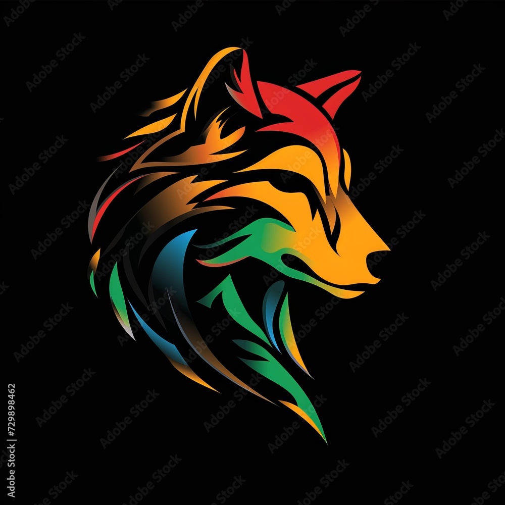 Flat logo wolf expressionism style on a black background. Expressionism style. Flat logo wolf expressionism style on a black background. Expressionism style.