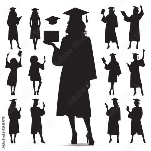 Person in graduation cap and gown.Silhouette Graduates wear a black hat and gown to stand for congratulations on graduation in silhouette