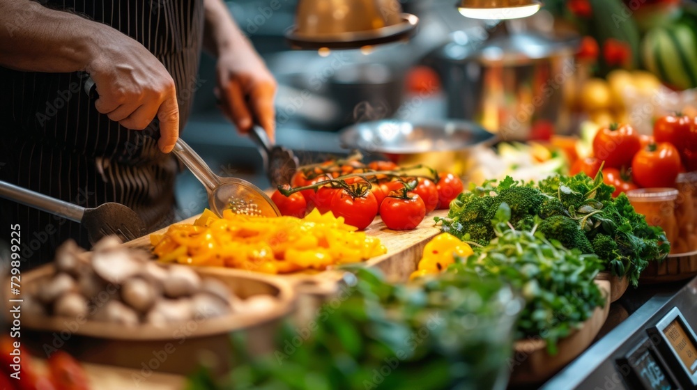 A shot of food products being prepared in the kitchen, underscoring grocery services. A shot of food products being prepared in the kitchen, underscoring grocery services.