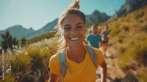 A lively shot of active people outdoors, promoting sports goods