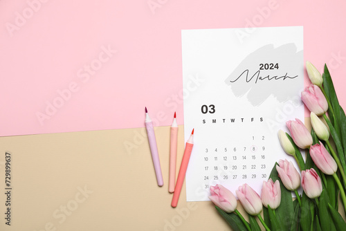 Calendar with tulips and pe...