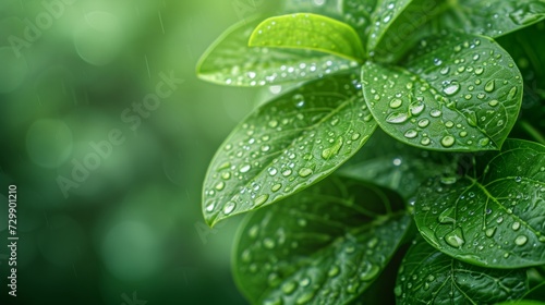 A macro shot of dew-kissed leaves, emphasizing organic skincare