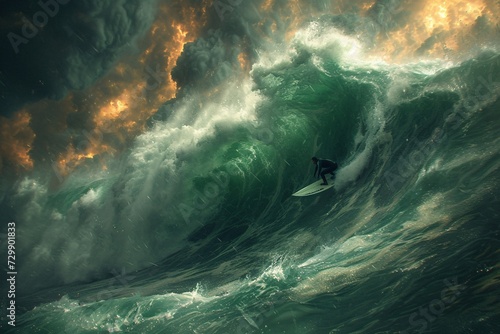 Surfing the Wave of the Month A Surfer Rides the Crest of the Wave in the Ocean Generative AI © Mandeep