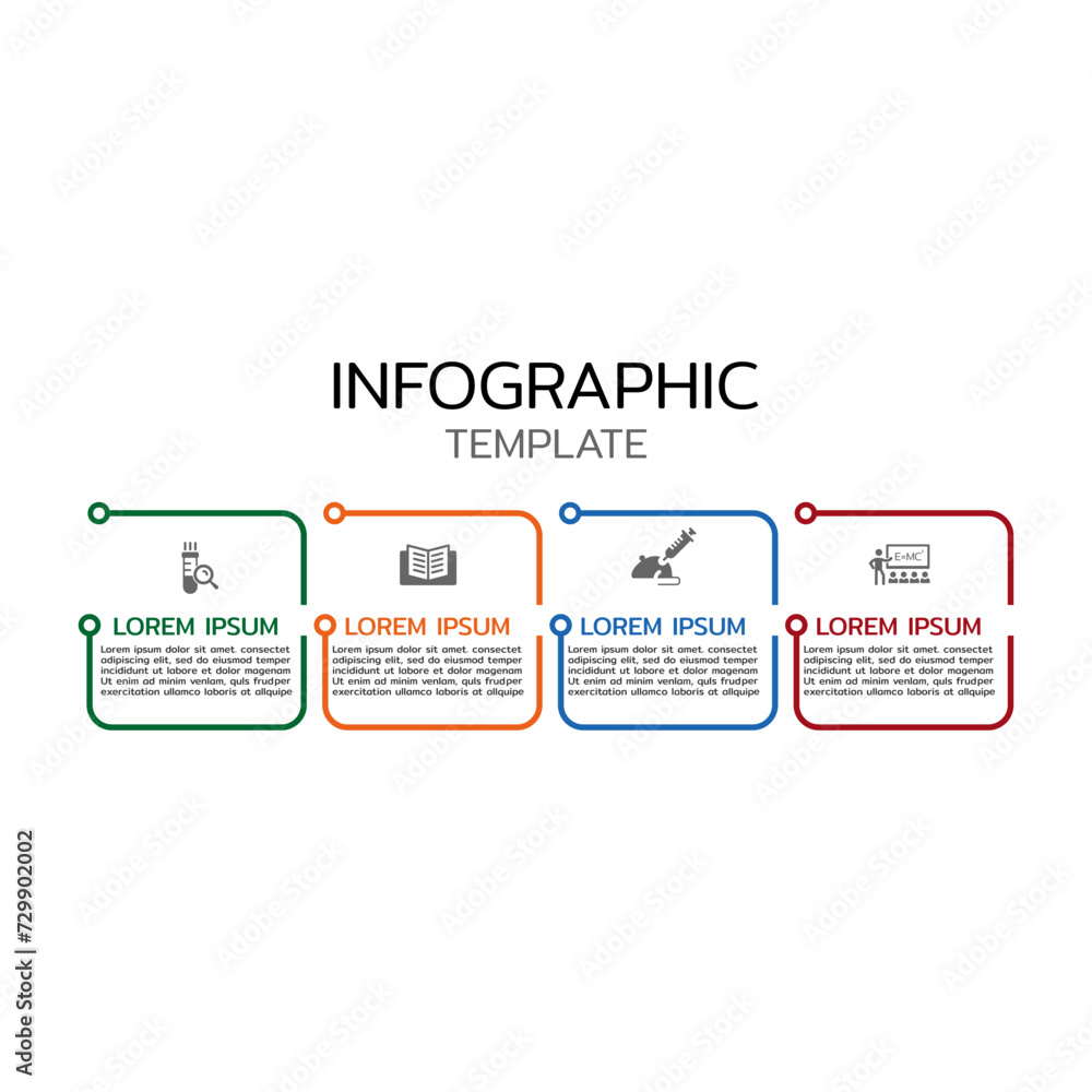 Thin line Infographic label design with 4 options and icons. Timeline with 4 steps or process. Vector business template for workflow diagram, info chart, annual report, and presentation.