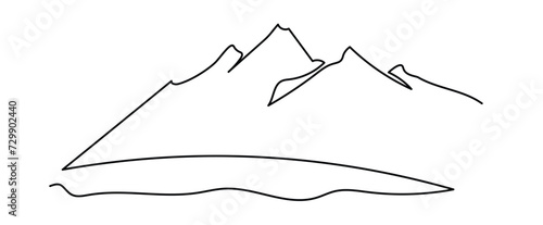 One continuous line drawing of mountain range landscape. Abstract web banner with mounts in simple linear style. Winter sport concept editable stroke. Doodle outline vector illustration