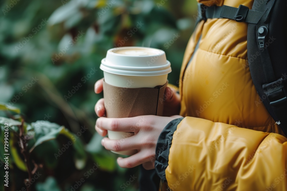client holding coffee, talking about trips client holding coffee, talking about trips