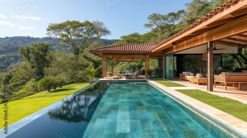 Tropical Luxury Villa with Infinity Pool on a lush plateau - AI Generated Digital Art © Paul