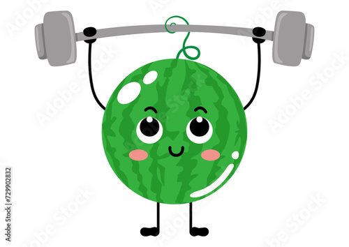 Funny watermelon mascot doing gym