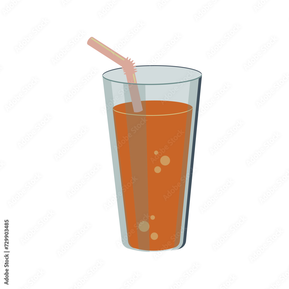 A glass of orange juice or compote with a straw isolated on a white background. Vector. A glass of orange juice or compote with a straw isolated on a white background. Vector.