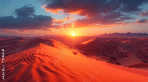 Desert Sonnet - A Sunset's Embrace, Painting Warm Hues on Rolling Sand Dunes with Shadows as Time's Silent Poem. Made with Generative AI Technology