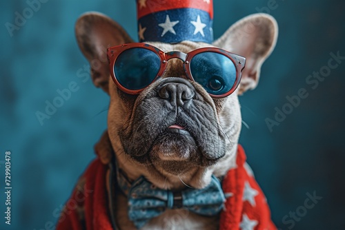 Fourth of July Fashion A Pug in Sunglasses and a Bow Tie Generative AI © Mandeep